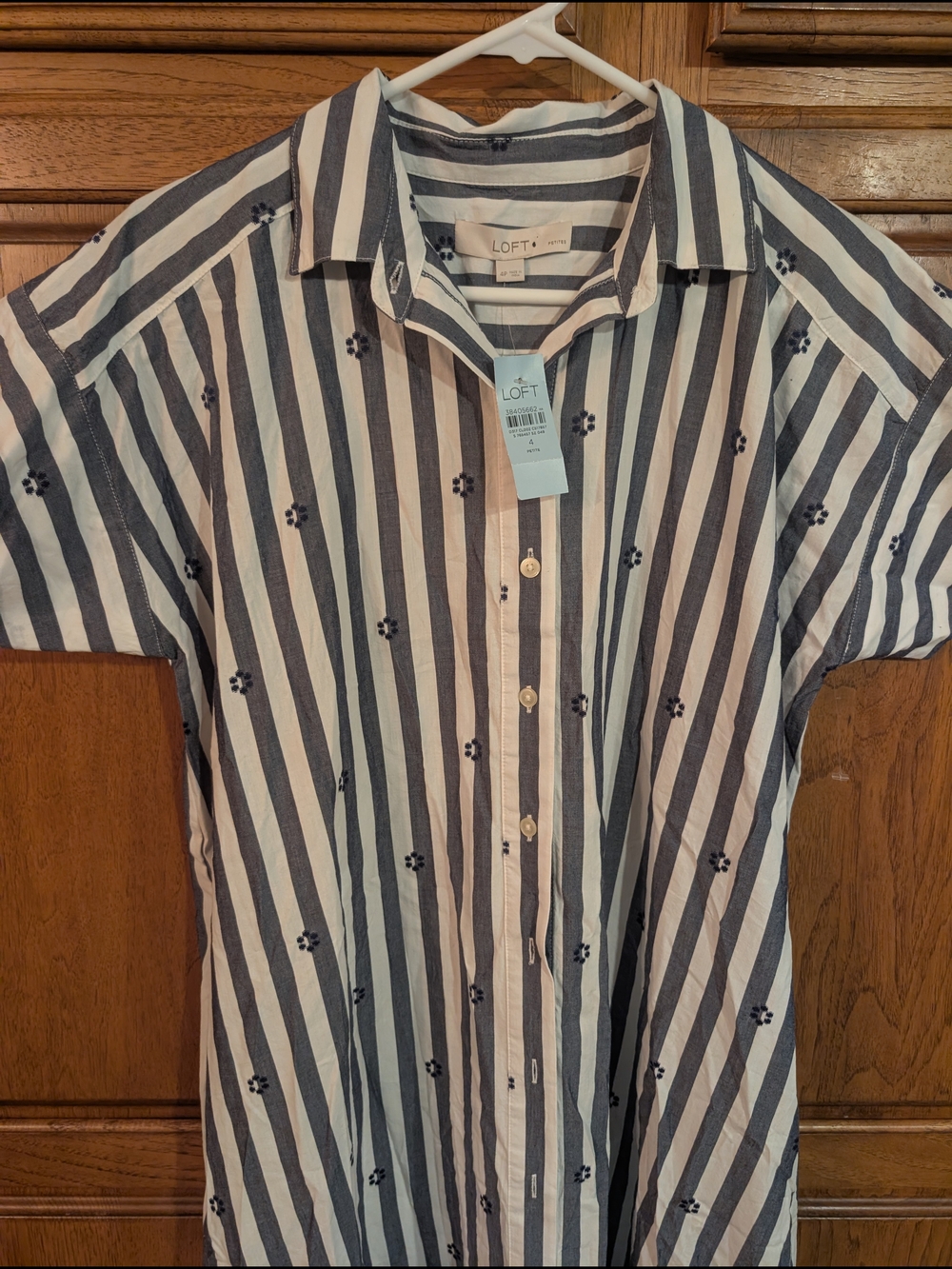 LOFT Navy and White Striped Button-Up maxi